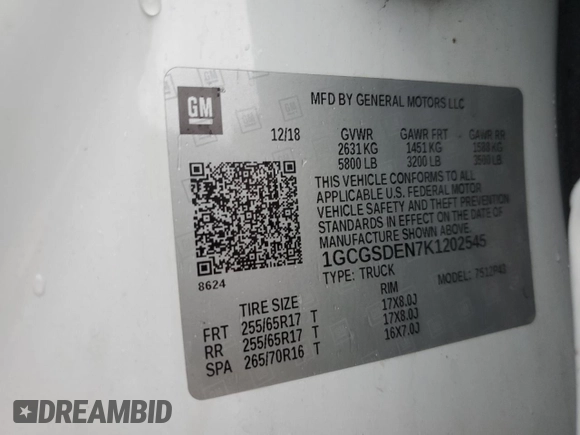 2019 Chevrolet Colorado 2WD Z71 with VIN 1GCGSDEN7K1202545, listed as a Copart auction lot 55469215 with 83,786 mi miles and Clean title. Bid and sale history available at DreamBid. Image 12.