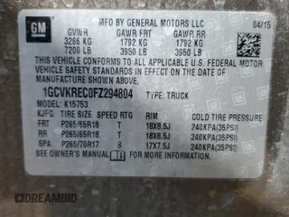 2015 Chevrolet Silverado 1500 LT with VIN 1GCVKREC0FZ294804, listed as a Copart auction lot 53846645 with 84,216 mi miles and Salvage Title. Bid and sale history available at DreamBid. Image 12.