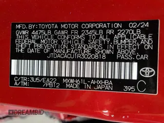 2024 Toyota Prius SE z VIN JTDACACU1R3020818, wystawiony jako Copart lot #58153625 z przebiegiem 6196 mil mil oraz Szkoda całkowita • Salvage title. Historia ofert i sprzedaży dostępna na DreamBid. Obrazek 14.