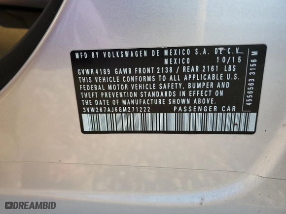 2016 Volkswagen Jetta Sedan 1.4T S w/Technology with VIN 3VW267AJ6GM271222, listed as a Copart auction lot 50612225 with 50,134 mi miles and Salvage Title. Bid and sale history available at carsss.com. Image 12.