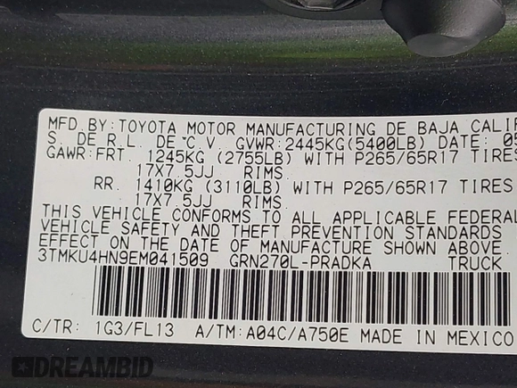 2014 Toyota Tacoma PreRunner with VIN 3TMKU4HN9EM041509, listed as a IAAI auction lot 42441194 with 290,715 mi miles and . Bid and sale history available at DreamBid. Image 9.