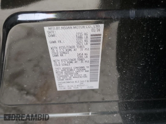 2016 Nissan Pathfinder Platinum with VIN 5N1AR2MN5GC623078, listed as a Copart auction lot 82706664 with 0 mi miles and Salvage Title. Bid and sale history available at carsss.com. Image 13.
