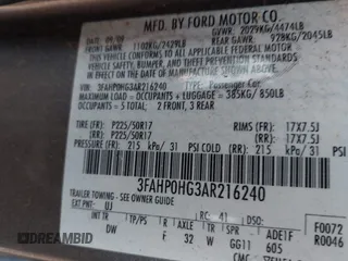 2010 Ford Fusion SE with VIN 3FAHP0HG3AR216240, listed as a IAAI auction lot 42736604 with 75,872 mi miles and . Bid and sale history available at DreamBid. Image 9.