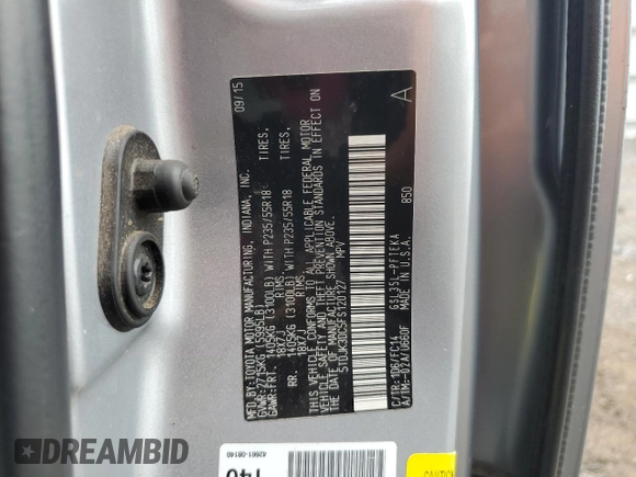 2015 Toyota Sienna LE with VIN 5TDJK3DC5FS120127, listed as a Copart auction lot 60461345 with 152,368 mi miles and Salvage title. Bid and sale history available at DreamBid. Image 13.