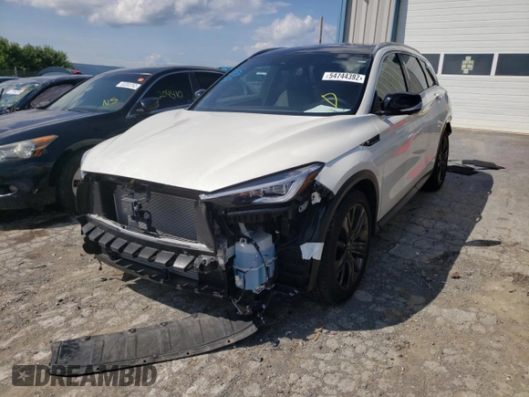 2020 Infiniti QX50 LUXE with VIN 3PCAJ5M3XLF105962, listed as a Copart auction lot 54744392 with 8,518 mi miles. Bid and sale history available at carsss.com. Image 2.