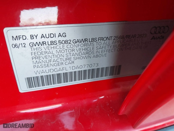 2013 Audi S4 Premium Plus with VIN WAUDGAFL1DA077073, listed as a IAAI auction lot 41732388 with 86,270 mi miles. Bid and sale history available at carsss.com. Image 9.