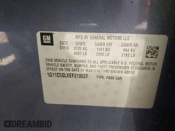 2014 Chevrolet Malibu LT with VIN 1G11C5SLXEF210537, listed as a IAAI auction lot 42039774 with 132,693 mi miles and . Bid and sale history available at DreamBid. Image 9.