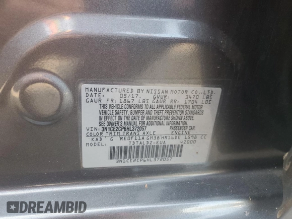 2017 Nissan Note S Plus with VIN 3N1CE2CP6HL372057, listed as a Copart auction lot 62222265 with 65,303 mi miles and Salvage title. Bid and sale history available at DreamBid. Image 12.
