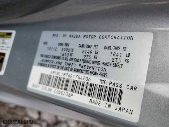 2013 Mazda Mazda3 i Grand Touring with VIN JM1BL1M76D1764206, listed as a Copart auction lot 85464094 with 177,276 mi miles and Salvage Title. Bid and sale history available at carsss.com. Image 12.