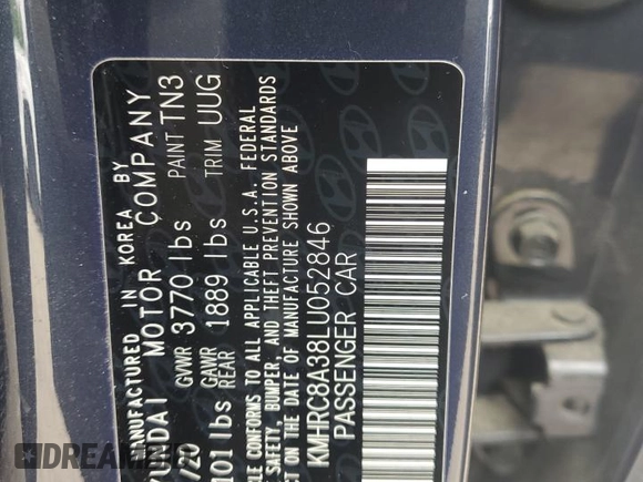 2020 Hyundai Venue SEL z VIN KMHRC8A38LU052846, wystawiony jako Copart lot #56524235 z przebiegiem 36 478 mil mil oraz Szkoda całkowita • Salvage title. Historia ofert i sprzedaży dostępna na DreamBid. Obrazek 12.