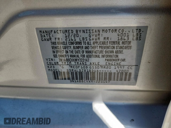 2021 Nissan Sentra SV with VIN 3N1AB8CVXMY223147, listed as a Copart auction lot 60263515 with 70,760 mi miles and Clean title. Bid and sale history available at DreamBid. Image 12.