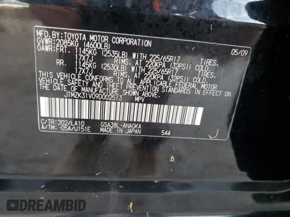 2009 Toyota RAV4 Ltd with VIN JTMZK31V09D002513, listed as a Copart auction lot 75295534 with 154,409 mi miles and Salvage Title. Bid and sale history available at carsss.com. Image 14.