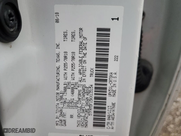 2019 Toyota Tundra 2WD SR with VIN 5TFRM5F15KX135154, listed as a Copart auction lot 88781405 with 81,458 mi miles and Clean Title. Bid and sale history available at carsss.com. Image 13.