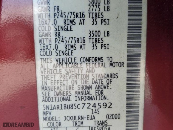 2005 Nissan Pathfinder LE with VIN 5N1AR18U85C724592, listed as a Copart auction lot 42197395 with 144,783 mi miles and Salvage Title. Bid and sale history available at carsss.com. Image 13.