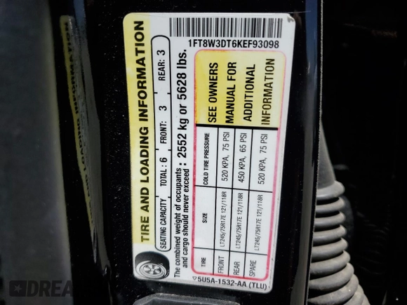2019 Ford F-350 XL z VIN 1FT8W3DT6KEF93098, wystawiony jako Copart lot #55165545 z przebiegiem 83 955 mil mil oraz Szkoda całkowita • Salvage title. Historia ofert i sprzedaży dostępna na DreamBid. Obrazek 12.