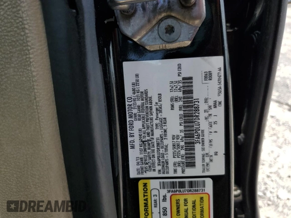 2013 Ford Fusion SE Hybrid with VIN 3FA6P0LU7DR288731, listed as a Copart auction lot 63902215 with 124,176 mi miles and Salvage title. Bid and sale history available at DreamBid. Image 13.