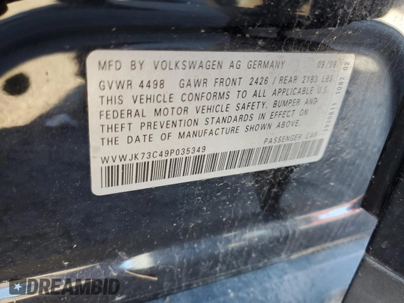 2009 Volkswagen Passat Komfort z VIN WVWJK73C49P035349, wystawiony jako Copart lot #83842724 z przebiegiem 112 159 mil mil oraz Szkoda całkowita • Salvage title. Historia ofert i sprzedaży dostępna na DreamBid. Obrazek 13.