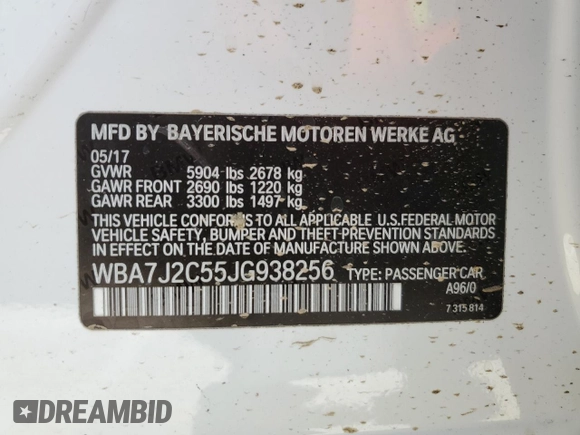 2018 BMW 7 Series 740e xDrive iPerformance with VIN WBA7J2C55JG938256, listed as a Copart auction lot 52910044 with 53,378 mi miles. Bid and sale history available at carsss.com. Image 13.