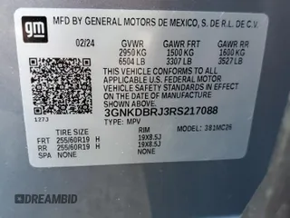 2024 Chevrolet Blazer EV eAWD LT z VIN 3GNKDBRJ3RS217088, wystawiony jako Copart lot #48150655 z przebiegiem 1 777 mil mil oraz Szkoda całkowita • Salvage title. Historia ofert i sprzedaży dostępna na DreamBid. Obrazek 13.