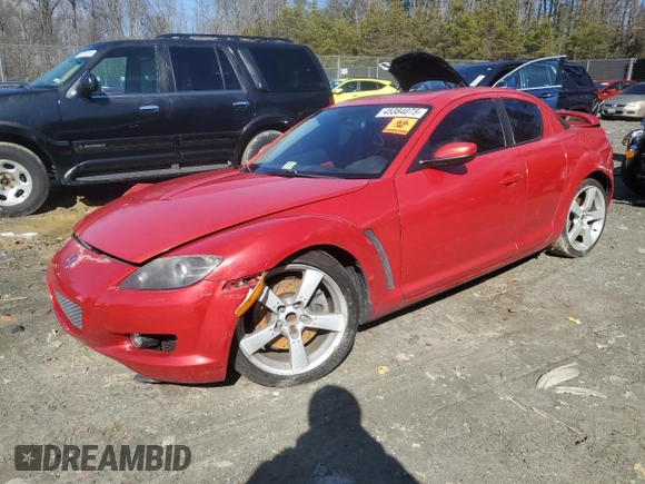2004 Mazda RX-8 with VIN JM1FE173640127536, listed as a Copart auction lot 45384075 with 107,394 mi miles and Salvage Title. Bid and sale history available at carsss.com. Image 1.