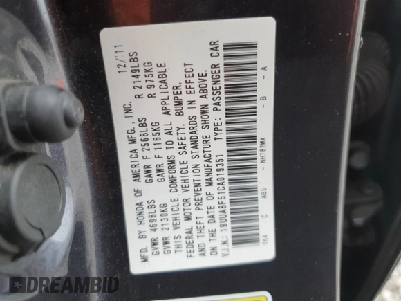 2012 Acura TL Tech Auto with VIN 19UUA8F51CA019351, listed as a Copart auction lot 51786595 with 141,409 mi miles and Salvage Title. Bid and sale history available at carsss.com. Image 12.