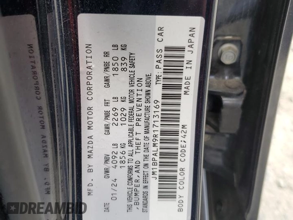 2024 Mazda 3 S Preferred with VIN JM1BPALM9R1713169, listed as a Copart auction lot 56680905 with 23,116 mi miles and Clean title. Bid and sale history available at DreamBid. Image 13.