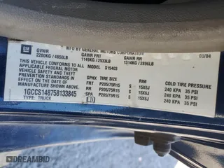 2005 Chevrolet Colorado Z85 with VIN 1GCCS148758133845, listed as a Copart auction lot 83060214 with 165,739 mi miles and Salvage Title. Bid and sale history available at carsss.com. Image 12.