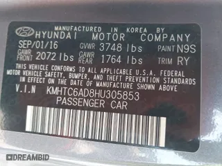 2017 Hyundai Veloster with VIN KMHTC6AD8HU305853, listed as a IAAI auction lot 41915404 with 115,663 mi miles. Bid and sale history available at carsss.com. Image 9.