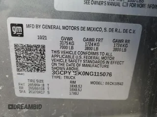 2022 Chevrolet Silverado 1500 LT with VIN 3GCPYJEK0NG115076, listed as a Copart auction lot 49056995 with 56,678 mi miles and Salvage Title. Bid and sale history available at DreamBid. Image 12.