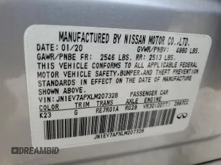 2020 Infiniti Q50 Luxe z VIN JN1EV7APXLM207328, wystawiony jako Copart lot #45850405 z przebiegiem Nie podano mil oraz Nie do naprawy • Non repairable. Historia ofert i sprzedaży dostępna na DreamBid. Obrazek 12.