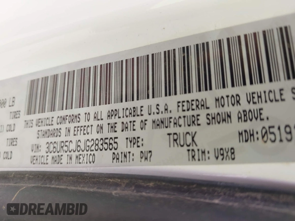2018 Ram 2500 Tradesman with VIN 3C6UR5CJ6JG283565, listed as a IAAI auction lot 42111662 with 146,527 mi miles and . Bid and sale history available at DreamBid. Image 9.