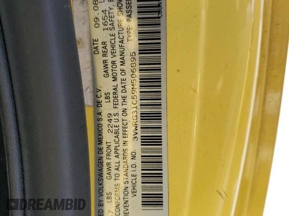 2009 Volkswagen Beetle S с VIN 3VWRG31C59M506895, выставлен на аукционе Copart как лот 52944605 с пробегом 56 834 миль миль и Списание • Salvage title. История ставок и продаж доступна на DreamBid. Изображение 13.