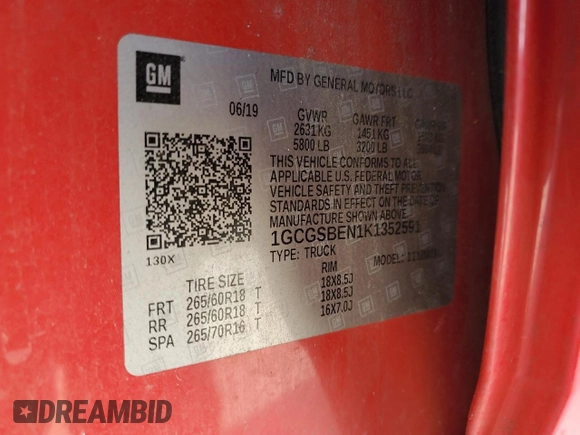 2019 Chevrolet Colorado 2WD Work Truck z VIN 1GCGSBEN1K1352591, wystawiony jako Copart lot #55156865 z przebiegiem 77 742 mil mil oraz Szkoda całkowita • Salvage title. Historia ofert i sprzedaży dostępna na DreamBid. Obrazek 12.