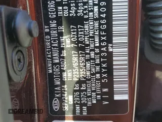 2015 Kia Sorento LX with VIN 5XYKT3A6XFG640952, listed as a Copart auction lot 53365165 with 126,266 mi miles and Salvage Title. Bid and sale history available at carsss.com. Image 15.