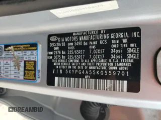 2019 Kia Sorento S with VIN 5XYPG4A55KG559701, listed as a Copart auction lot 67383004 with 131,454 mi miles and Clean Title. Bid and sale history available at DreamBid. Image 14.