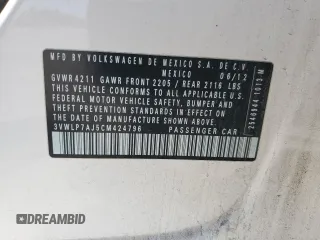2012 Volkswagen Jetta SEL with VIN 3VWLP7AJ5CM424796, listed as a Copart auction lot 62376005 with 173,505 mi miles and Salvage title. Bid and sale history available at DreamBid. Image 12.