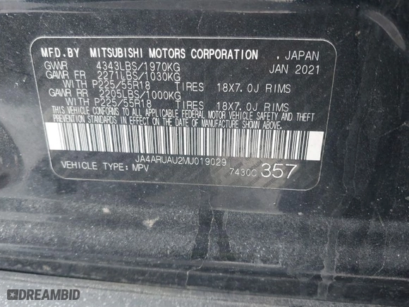 2021 Mitsubishi Outlander Sport ES with VIN JA4ARUAU2MU019029, listed as a IAAI auction lot 41509539 with 111,883 mi miles. Bid and sale history available at carsss.com. Image 9.