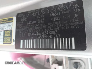 2014 Kia Optima LX z VIN KNAGM4A77E5453187, wystawiony jako IAAI lot #42357588 z przebiegiem 162 501 mil mil oraz . Historia ofert i sprzedaży dostępna na DreamBid. Obrazek 9.