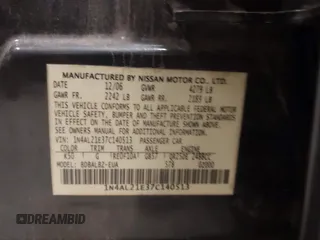 2007 Nissan Altima S with VIN 1N4AL21E37C140513, listed as a IAAI auction lot 41632649 with 159,852 mi miles and . Bid and sale history available at DreamBid. Image 9.