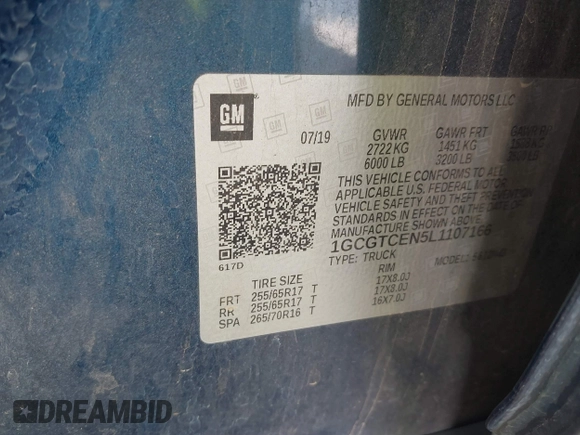2020 Chevrolet Colorado 4WD LT z VIN 1GCGTCEN5L1107166, wystawiony jako IAAI lot #41552467 z przebiegiem 92 028 mil mil oraz . Historia ofert i sprzedaży dostępna na DreamBid. Obrazek 9.