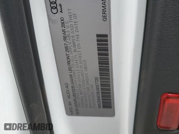 2020 Audi A6 Premium with VIN WAUD8AF28LN067720, listed as a Copart auction lot 45132483 with 47,437 mi miles. Bid and sale history available at carsss.com. Image 15.