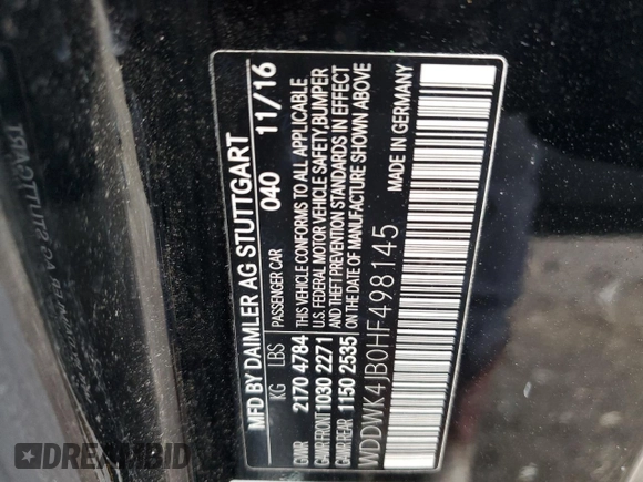 2017 Mercedes-Benz C 300 with VIN WDDWK4JB0HF498145, listed as a Copart auction lot 46093645 with 64,991 mi miles and Salvage Title. Bid and sale history available at DreamBid. Image 15.