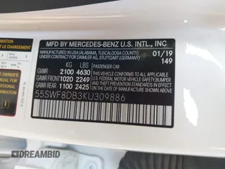 2019 Mercedes-Benz C 300 with VIN 55SWF8DB3KU309886, listed as a IAAI auction lot 41319273 with 49,023 mi miles and . Bid and sale history available at DreamBid. Image 9.