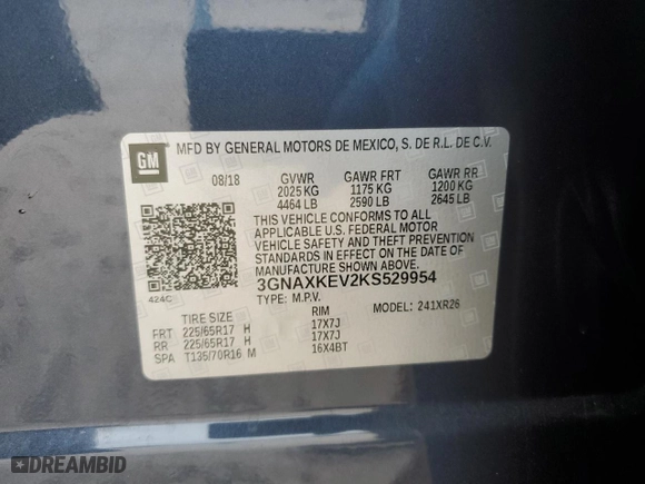 2019 Chevrolet Equinox LT with VIN 3GNAXKEV2KS529954, listed as a Copart auction lot 47373245 with 128,504 mi miles and Salvage Title. Bid and sale history available at carsss.com. Image 16.
