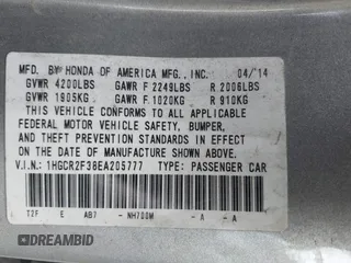 2014 Honda Accord Sedan LX with VIN 1HGCR2F38EA205777, listed as a IAAI auction lot 40337082 with 96,347 mi miles. Bid and sale history available at carsss.com. Image 9.