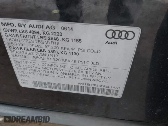 2015 Audi Q3 Premium Plus z VIN WA1EFCFS6FR001473, wystawiony jako IAAI lot #42795951 z przebiegiem 148 638 mil mil oraz . Historia ofert i sprzedaży dostępna na DreamBid. Obrazek 9.