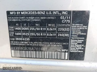 2011 Mercedes-Benz M-Class ML 350 with VIN 4JGBB8GB2BA702483, listed as a IAAI auction lot 42098725 with 187,399 mi miles. Bid and sale history available at carsss.com. Image 9.