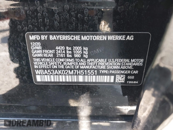 2021 BMW 2 Series 228i with VIN WBA53AK02M7H51551, listed as a IAAI auction lot 42466137 with 39,546 mi miles and . Bid and sale history available at DreamBid. Image 9.