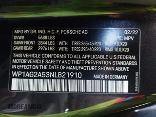 2022 Porsche Macan S z VIN WP1AG2A53NLB21910, wystawiony jako IAAI lot #41913844 z przebiegiem 70 747 mil mil oraz . Historia ofert i sprzedaży dostępna na DreamBid. Obrazek 9.