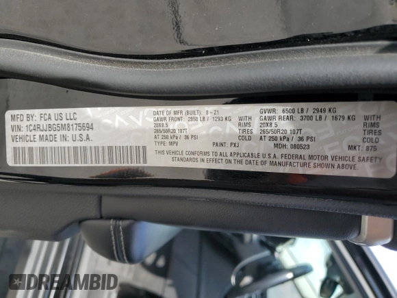 2021 Jeep Grand Cherokee Limited with VIN 1C4RJJBG5M8175694, listed as a Copart auction lot 51839205 with 52,362 mi miles and Salvage title. Bid and sale history available at DreamBid. Image 13.